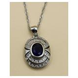 Sterling Diamond Sapphire 18in Necklace 6.7g