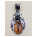 Sterling Pendant Amber Onyx Moonstone