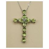 Sterling Peridot Cross 20in Necklace