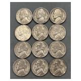 12x The Bid Silver Ww2 War Nickels 1942-45