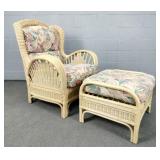 Benchcraft Wicker Arm Chair + Ottoman, Cushions