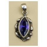 Sterling Purple Gemstone Pendant .Unmarked