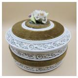 Porcelain Velvet Dresser Jewelry Covered Dish