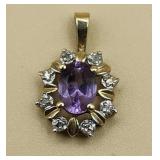 10k Yellow Gold Pale Amethyst  And Diamond Pendant