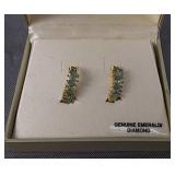 18K Plate Emerald / Diamond Earrings