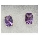 14k Yellow Gold Amethyst Pierced Earrings Tw 1.2g