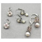 3 Pr Sterling Pierced Earrings Tw 12.2g