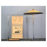 2x The Bid Vintage Oriental Scroll Art & Umbrella