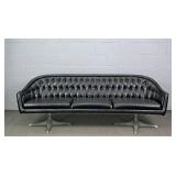 Mid Century Upholstered Sofa On Metal Pedestals