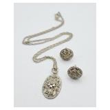 Sterling Filigree 16in Necklace And Pierced