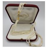 14k Yellow Gold 16in 3 Strand Pearl Necklace With