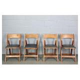 Lot Of 4 Vintage Folding Wooden Chairs- Vinyl Seat