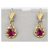 18k Yellow Gold Ruby Earrings Tw 2.7g