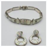 Sterling Opal 6in Bracelet And Matching Earrings