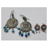 2 Pr Sterling Pierced Earrings Tw 13.5g