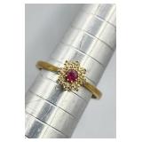 14k Yellow Gold Sz 5 Ruby Diamond Ring Tw 1.9g