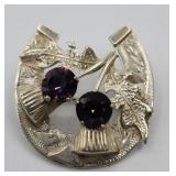 Wes Sterling Horseshoe Amethyst Brooch Pin Tw