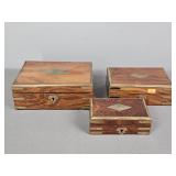3 Pc Wood Box With Brass Inlay