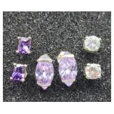 3 Pr Sterling Gemstone Pierced Earrings