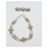 Sterling Filigree  7in Bracelet And Brooch Pin Tw