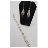 Sterling Filigree  7in Bracelet And Pierced