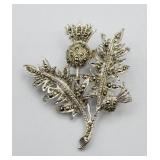 Vintage Thistle Weed Marcasite Brooch Pin