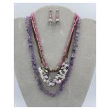 Amethyst Chip Quartz Necklaces And Pink Set