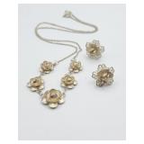 Sterling Filigree 16in Necklace And Earrings Tw