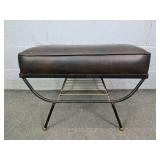 Mid Century Upholstered Ottoman W Storage Rack