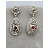 Sterling Red Gemstone Pierced EarringsTw 7.8g