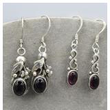 2 Pr Sterling Red Gemstone Pierced Earrings