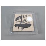 Signed Fabric Art Enclosed In Lucite