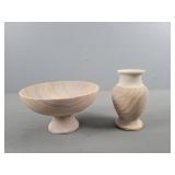 2x The Bid Sandstone Vase & Footed Bowl