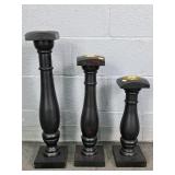 Set Of 3 Wood And Brass Candle Holders