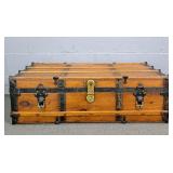 Antique Pine Shallow Trunk W/leather Strap Handles