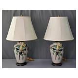 Pair Of Decorative Vintage Porcelain Lamps -birds