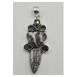 .925 Black Rhodochrosite Green Amethyst Pendant