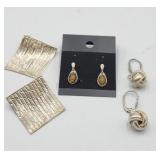 3 X Bid Sterling Silver Pierced Earrings Tw