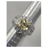 Sterling Silver .925  Sz 8 Yellow & Clear Stone