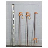 Lot Of 4 Johnson & More Level & 40" Bar Clamps