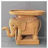 Mid Century Handmade Natural Wicker Elephant Stand