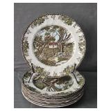 9 Pc Johnson Bros Friendly Village 10.5" Plates
