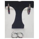 2 Pair Crystal Hoop Pierced Earrings