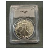 1988 American Silver Eagle Pcgs Ms69 .999 Fine