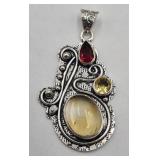 .925 Smoky Quartz Garnet Pendant