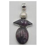 .925 Dendrite Opal Pearl  Pendant