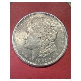 1921 D Morgan Silver Dollar And Stamp
