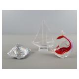 3x The Bid Art Glass Shell, Boat, Fish