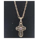 Sterling Silver Amethyst Cross 20in Necklace Tw