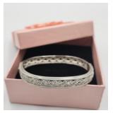Sterling Silver Sparkling Cz Hinged Bangle
